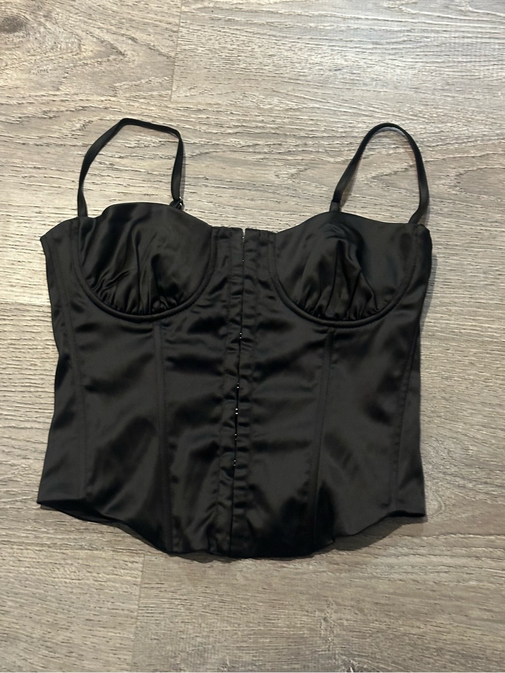 Fashion Nova Black Satin Corset Cami Top Size M Spaghetti Strap Bustier
